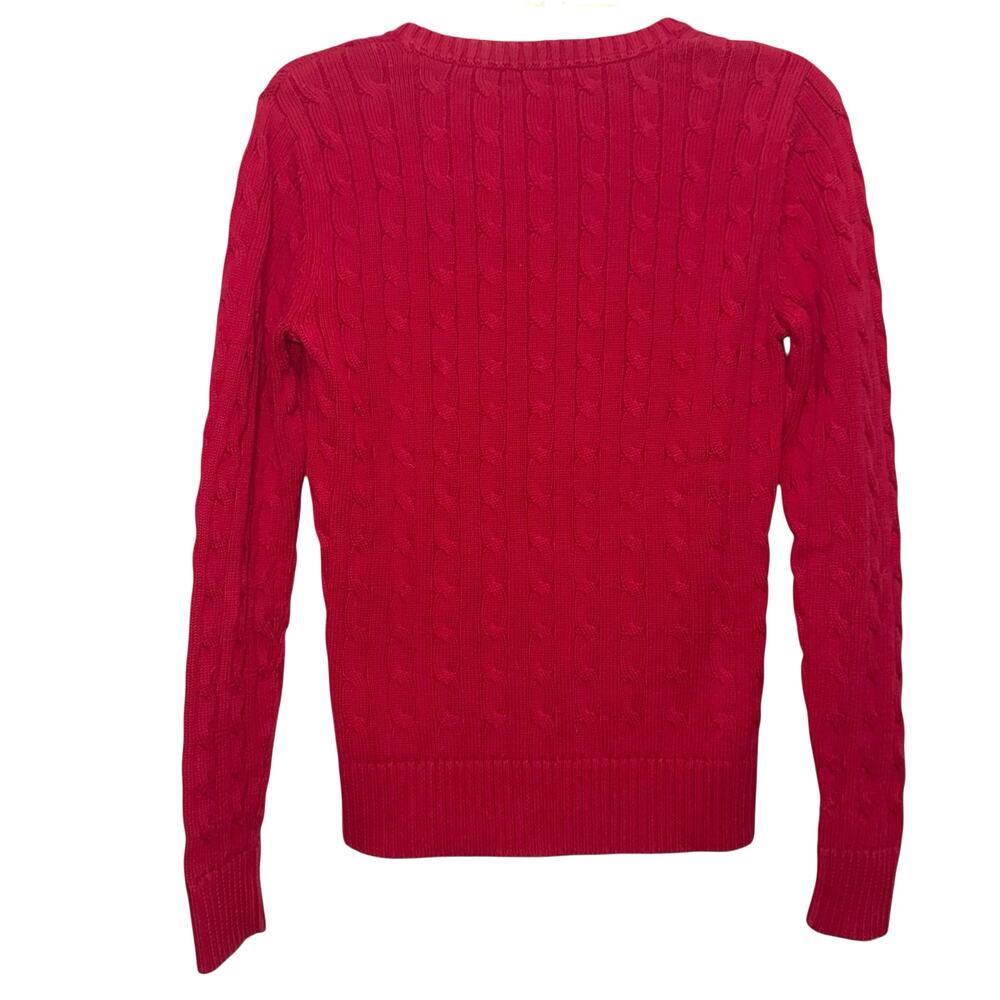 Vintage Tommy Hilfiger Womens Red V Neck Cable Knit Cotton Sweater Preppy MED - Picture 2 of 7